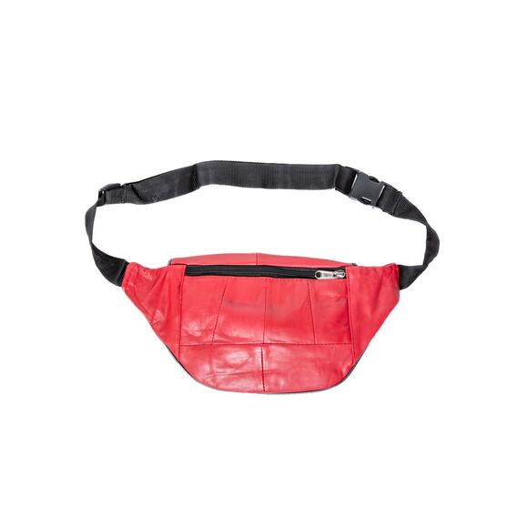 Red Leather Fanny Pack with Multiple Zipper Pockets for Travel & Everyday Use - Picture 2 of 4